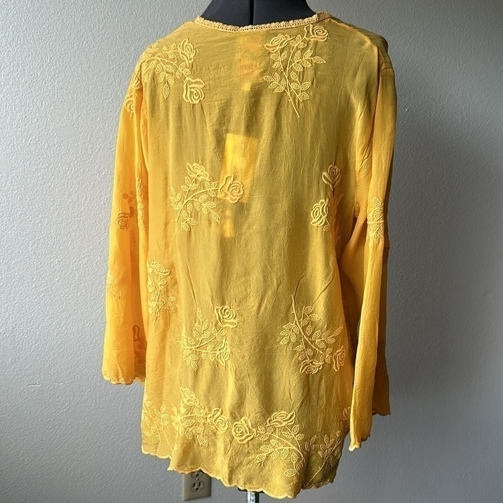 NWT Johnny Was top size Medium Golden Marigold floral Rayon Romantic Mandi Tunic - Picture 5 of 10